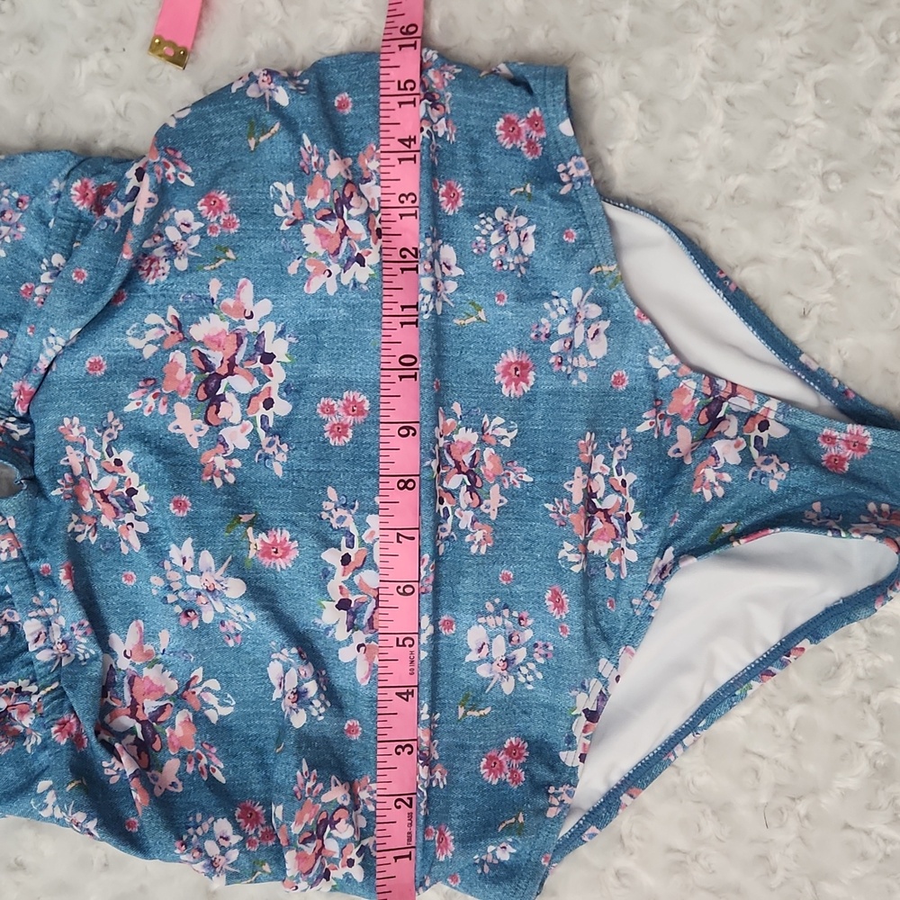 Pinkblush Teal Floral Ruffle Maternity One-Piece Swimsuit floral - Picture 11 of 14